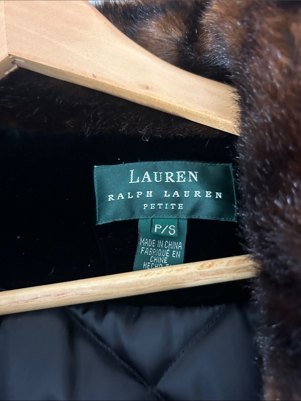 Lauren Ralph Lauren Petite Dark Brown Fur-Trim Pea Coat